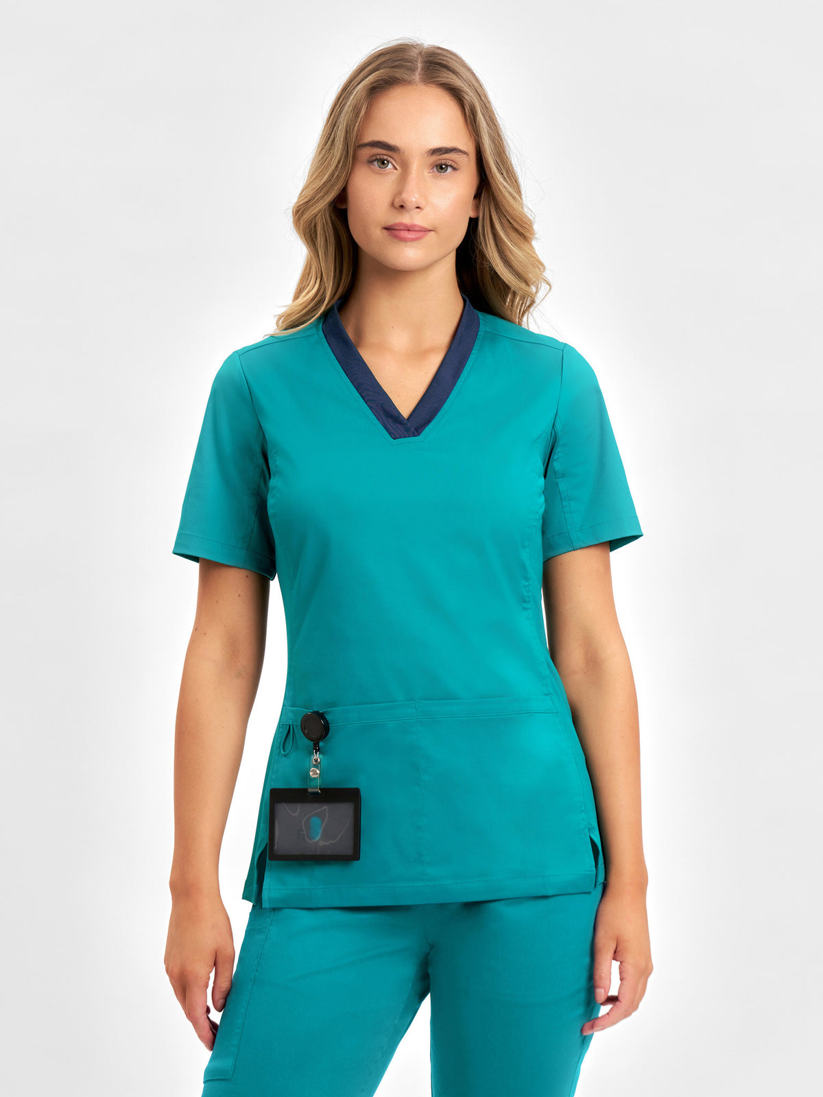 Inaura Riley Womens Stretch Scrub Top — model view