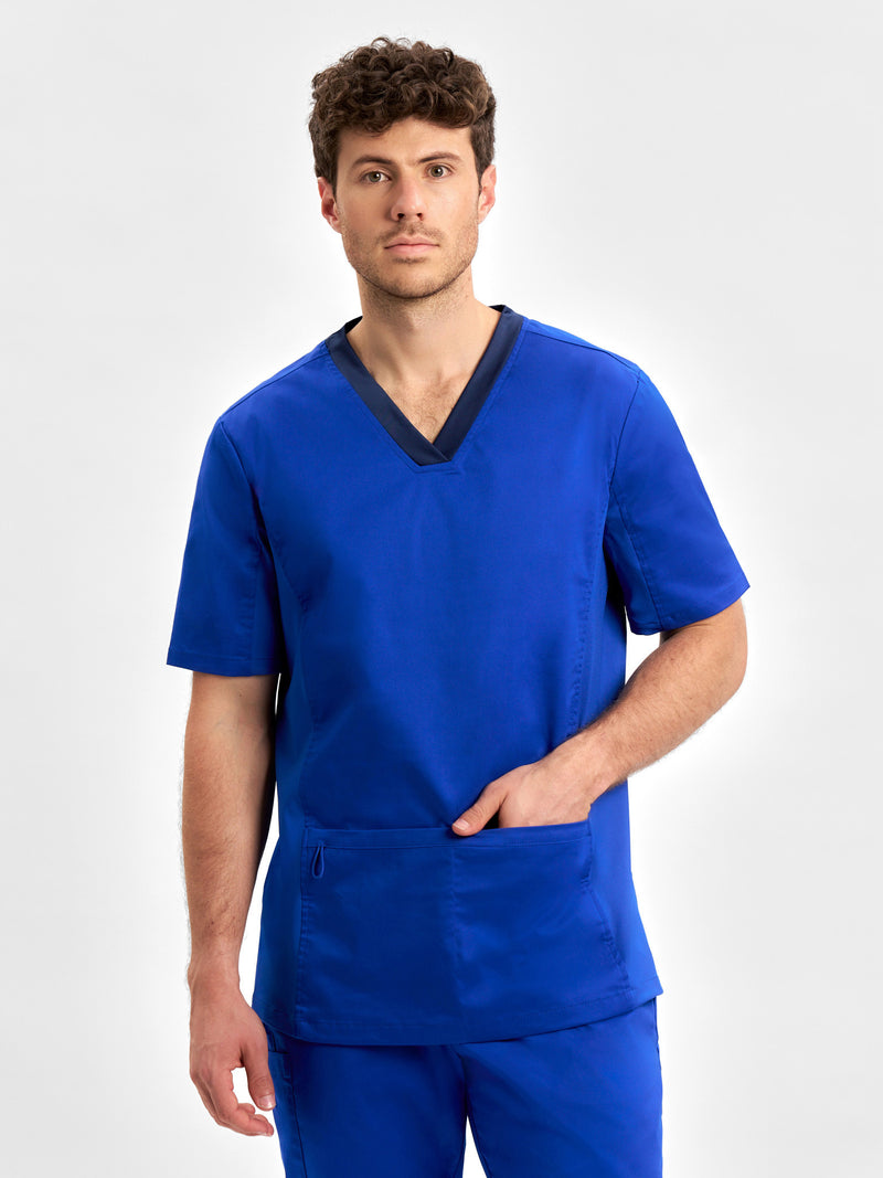 Inaura Riley Mens Stretch Scrub Top — model view
