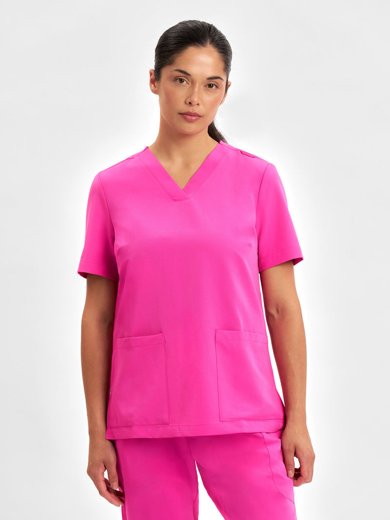 Inaura Pink Womens V-Neck Scrub Top — model view
