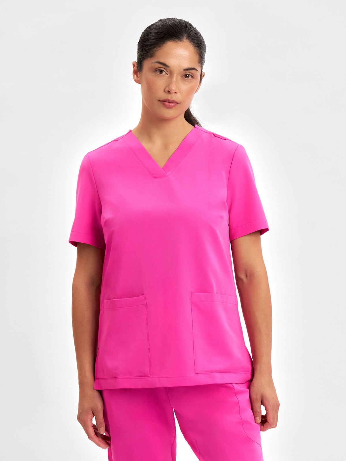 Inaura Pink Womens V-Neck Scrub Top — model view