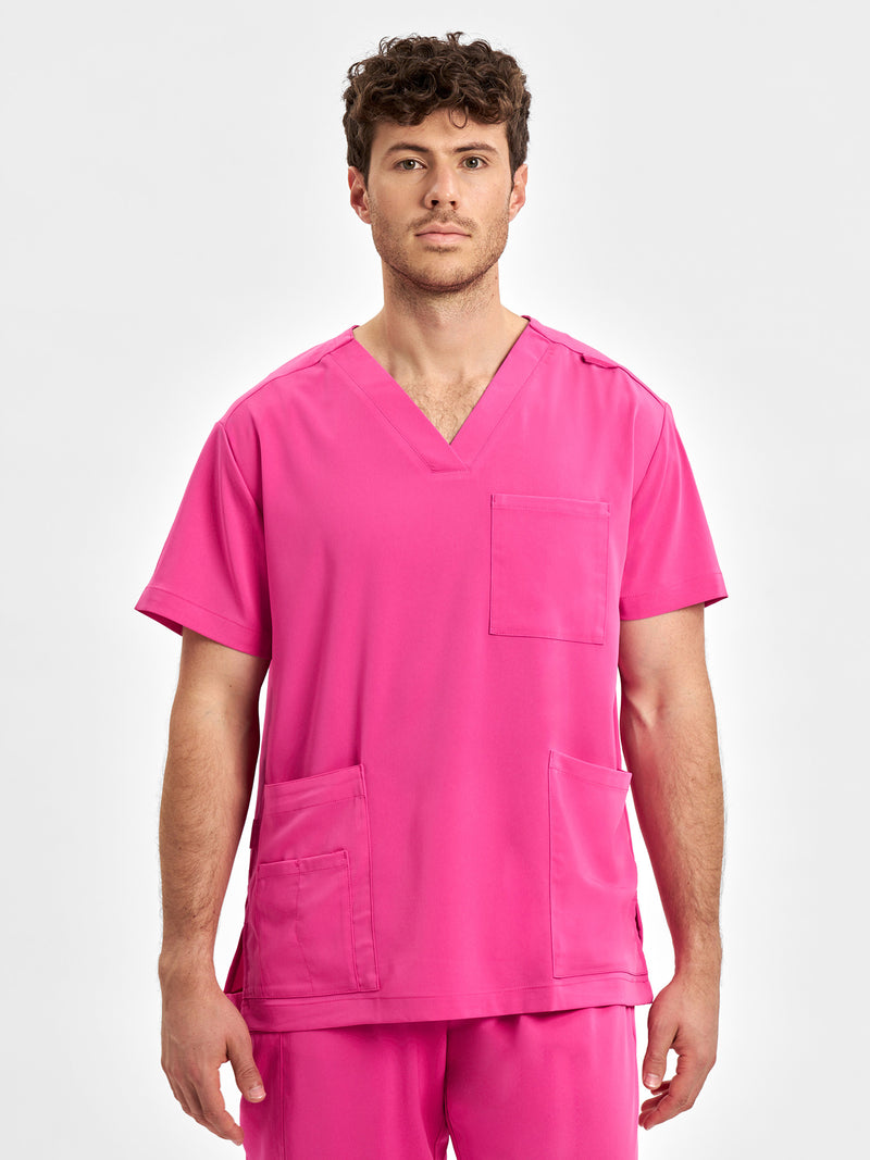 Inaura Pink Unisex V-Neck Scrub Top — model view