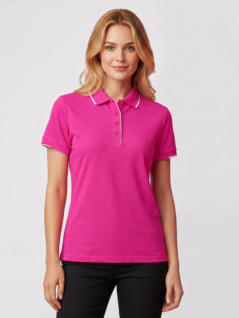 Inaura Pink Womens Short Sleeve Polo — model view
