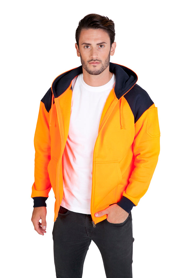 Men Shoulder Contrast Zipper Hoodies - WORKWEAR in Orange/Navy