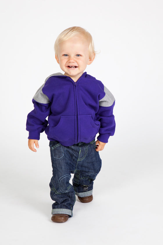Kids Shoulder Contrast Panel Hoodies with Zipper in Grape/Grey