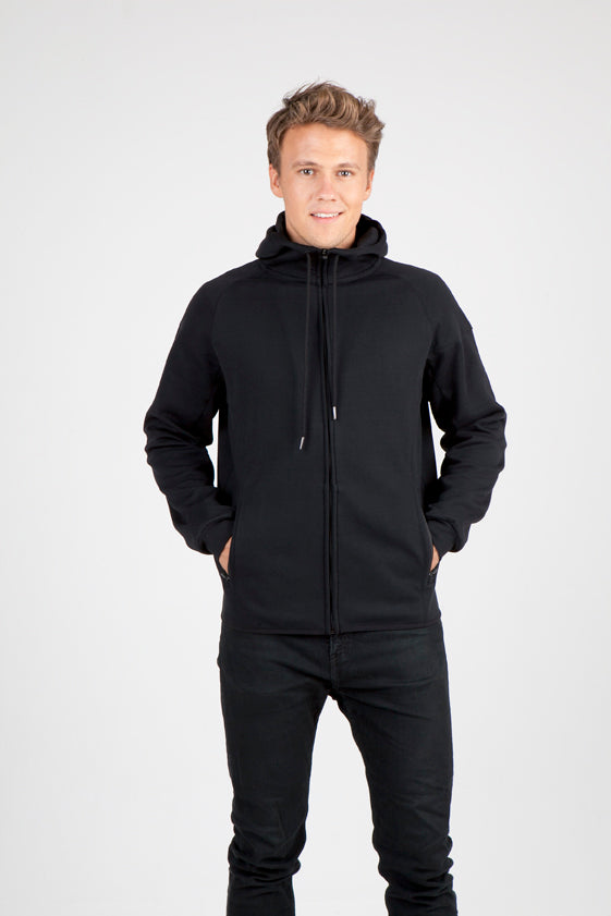 Mens 320gsm Soft cotton/bonded polar fleece Hoodie in Black