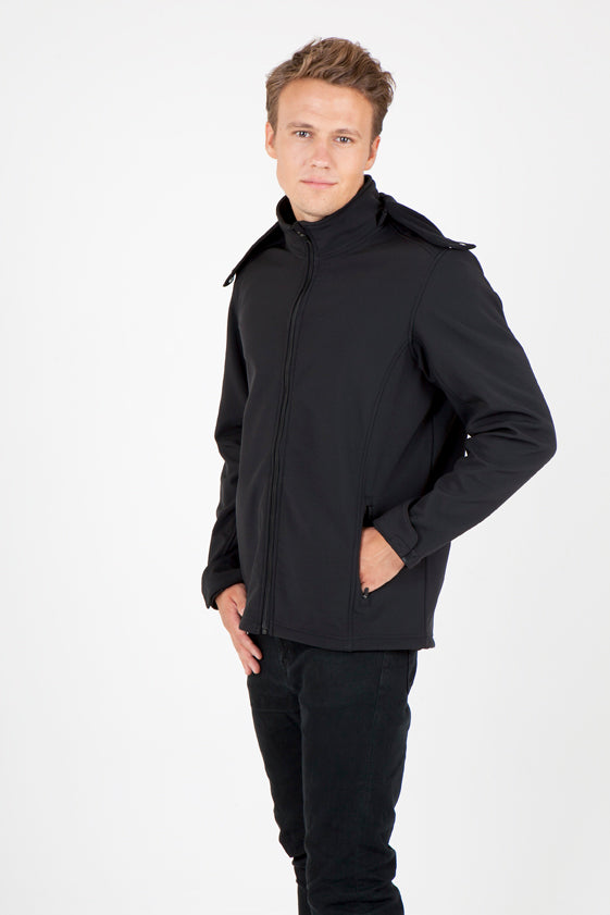 Men's Soft Shell HOODED Jacket - TEMPEST Range in Black