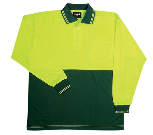 Hi Vis Long Sleeve Polo in Orange/Navy