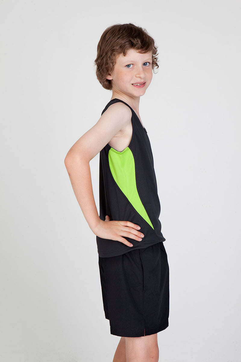 Kids Accelerator Cool-Dry Singlet in Black/Black