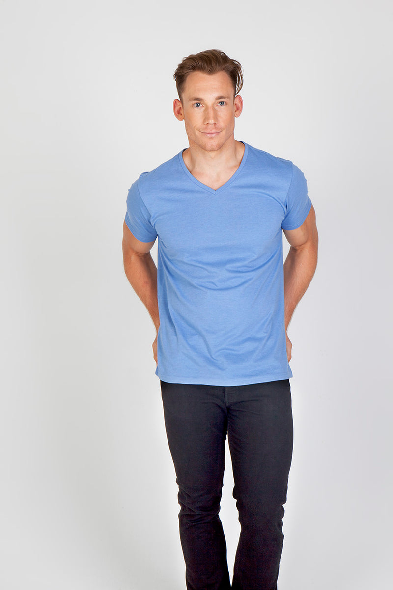 Mens Marl V-neck T-shirt in Azure Marl