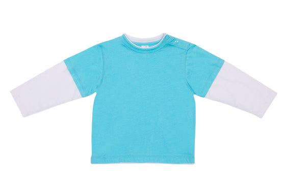 Kid's Double Sleeve T-shirt in Aqua/White