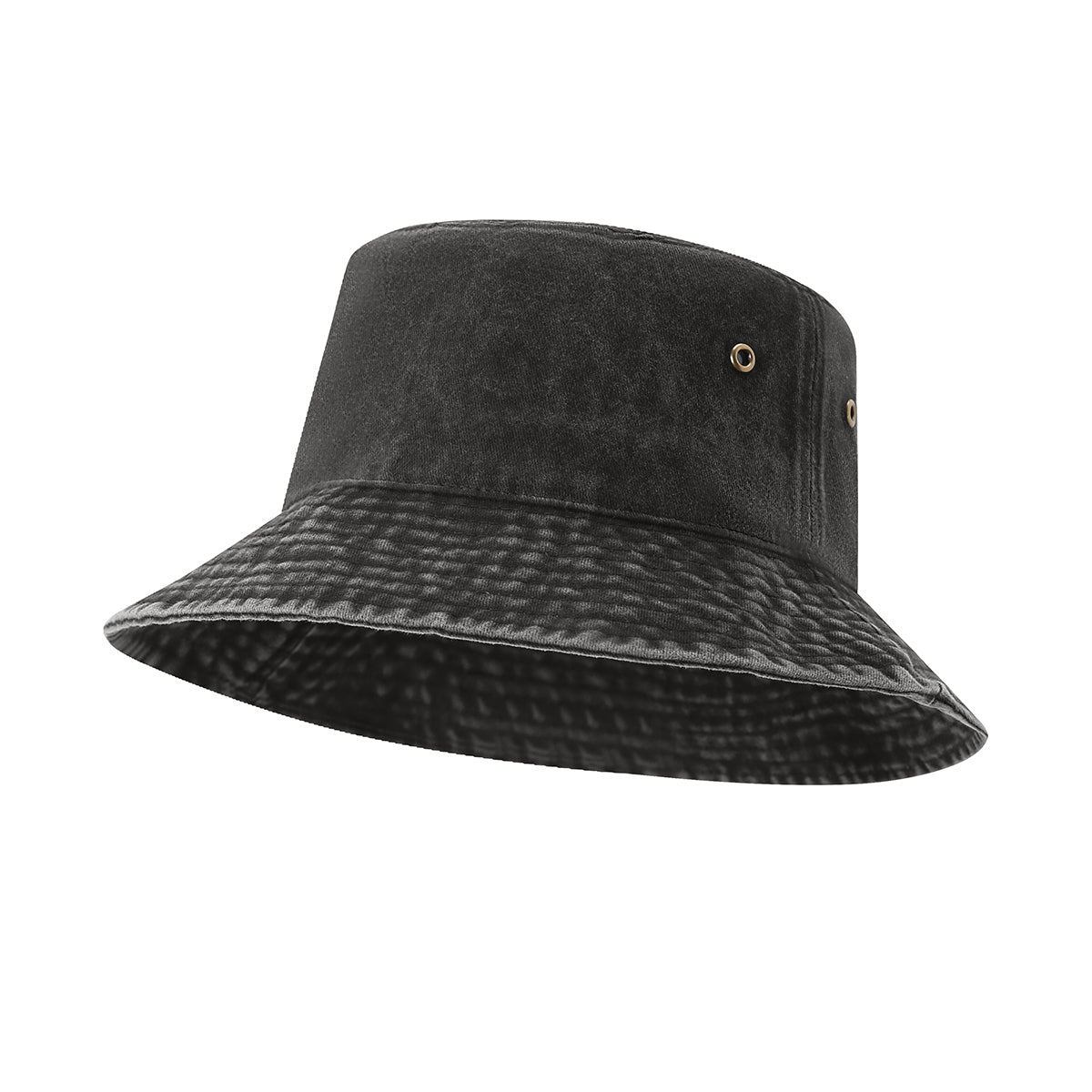 280gsm 100% cotton drill washed bucket hat - Black Faded front