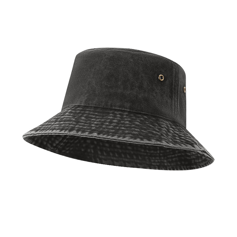 280gsm 100% cotton drill washed bucket hat - Black Faded front