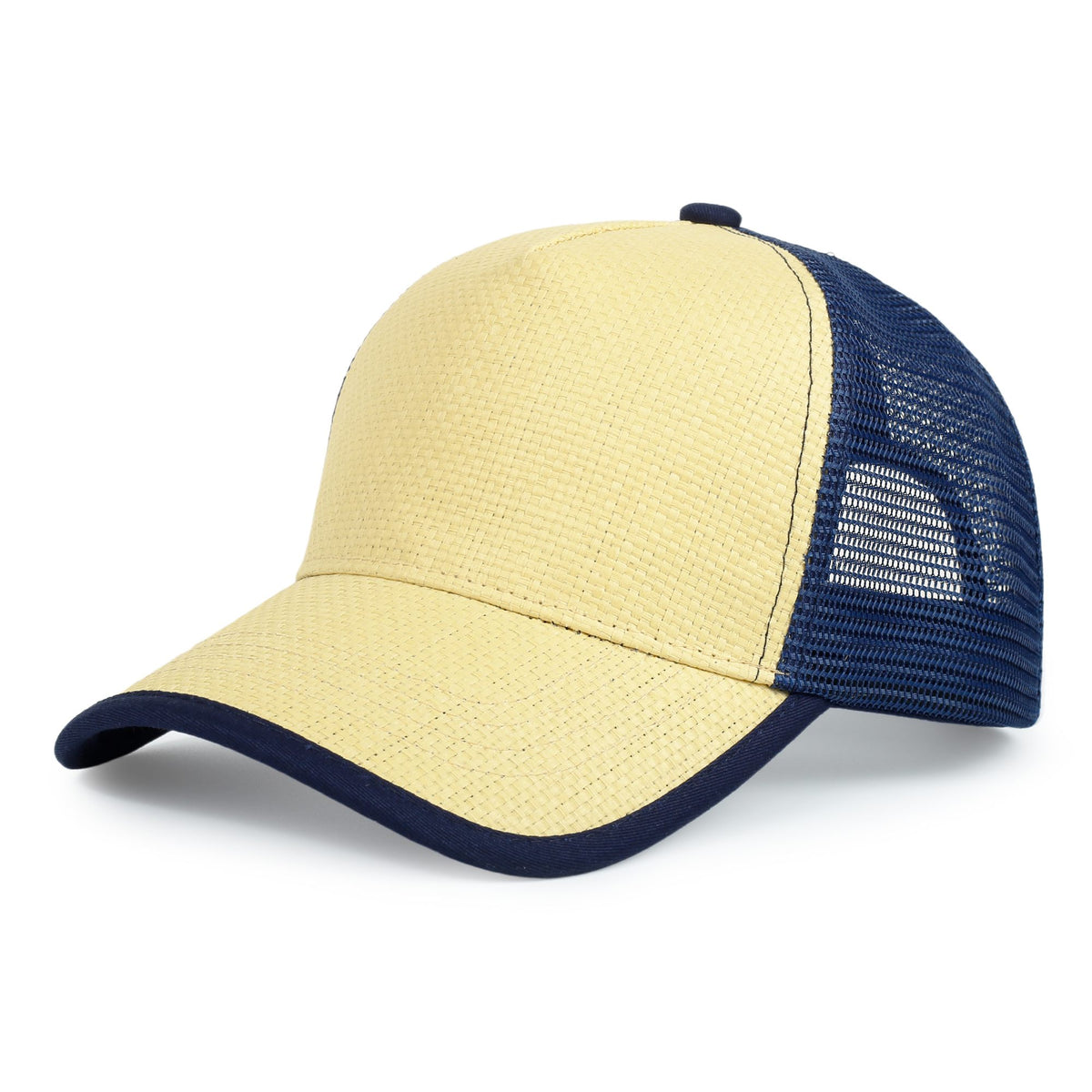 Straw Mesh Trucker Caps - Navy/Natural front