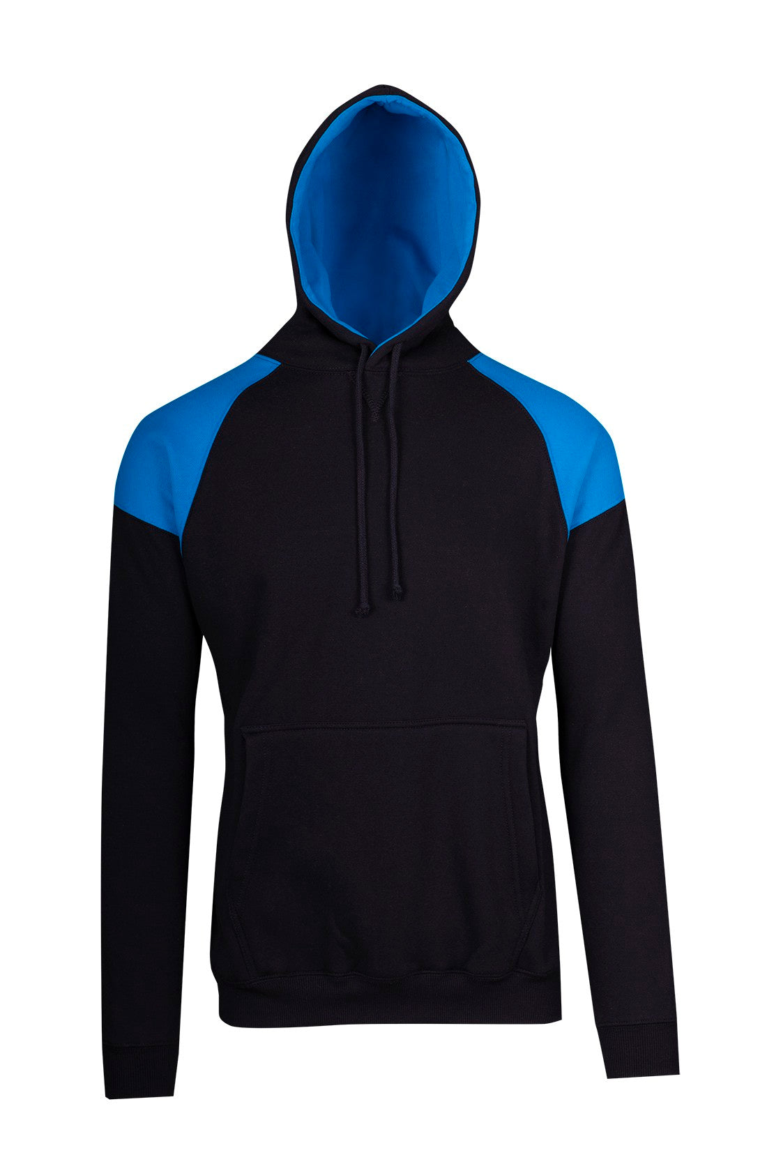 Mens Shoulder Contrast Panel Hoodie in Black/Azure