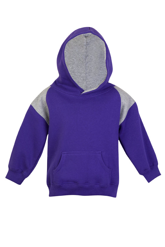 Kids Shoulder Contrast Panel Hoodies in Grape/Grey