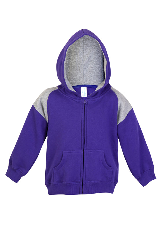 Kids Shoulder Contrast Panel Hoodies with Zipper in Grape/Grey