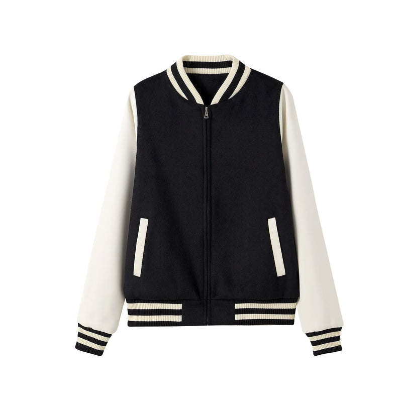 500gsm Women's/Junior Wool Blend Soft Shell Varsity Jacket in Black/Black