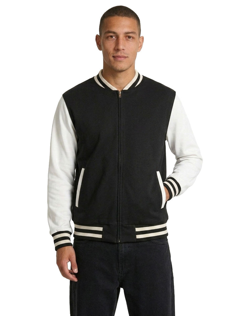 500gsm Men's/Unisex Wool Blend Soft Shell Varsity Jacket in Black/Black