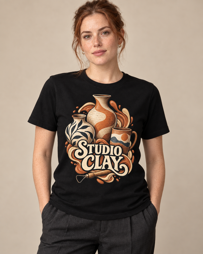 Studio Clay graphic T-shirt on model in Black