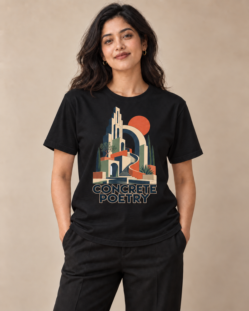 Concrete Poetry on a black regular-fit cotton crew neck tee