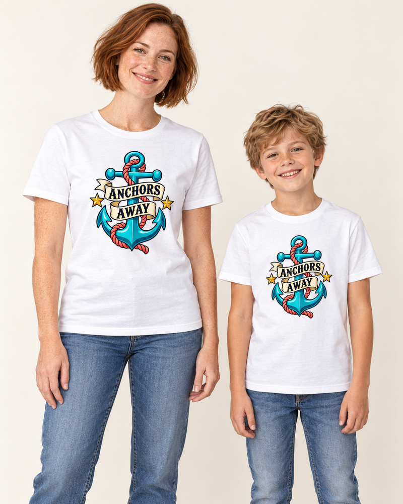 Anchors Away matching parent and child graphic T-shirts in White