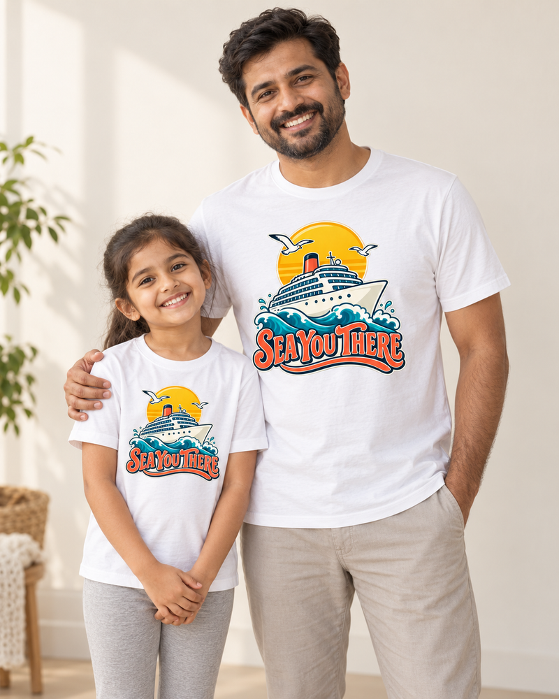 sea you there family graphic T-shirt in White