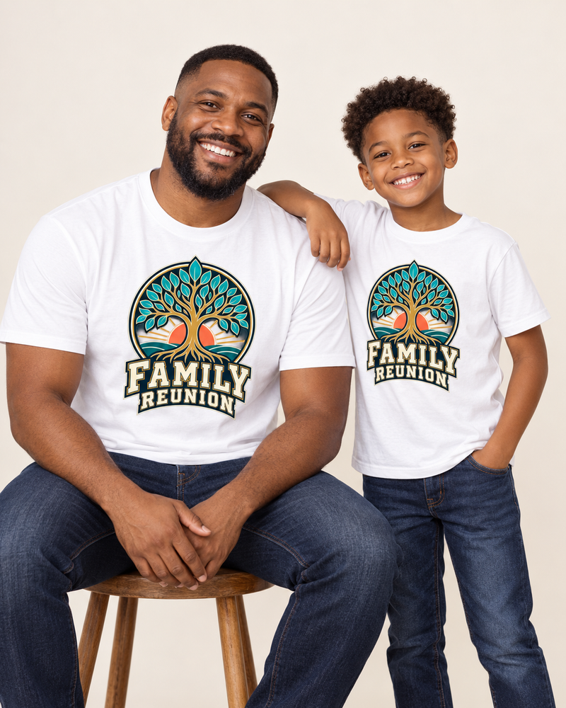 Family Reunion matching family cotton tees in White