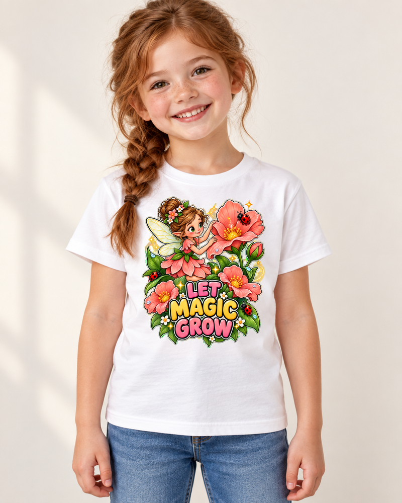 Enchanted Garden kids cotton T-shirt in White, child model preview