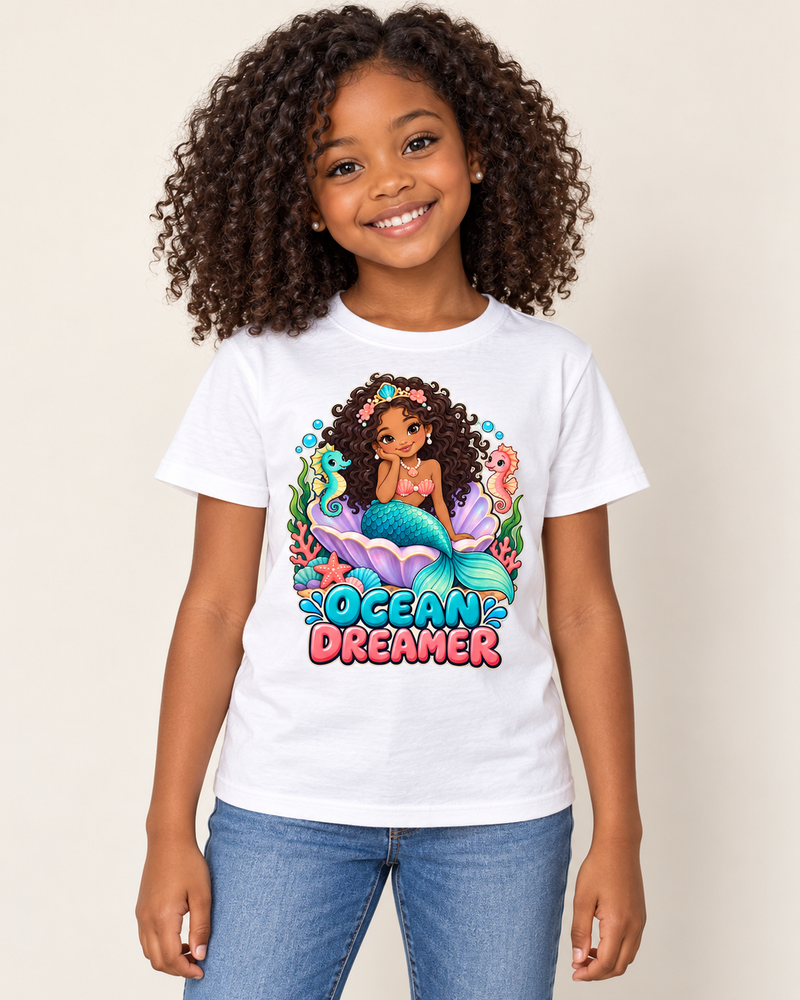 Ocean Princess kids cotton T-shirt in White, child model preview