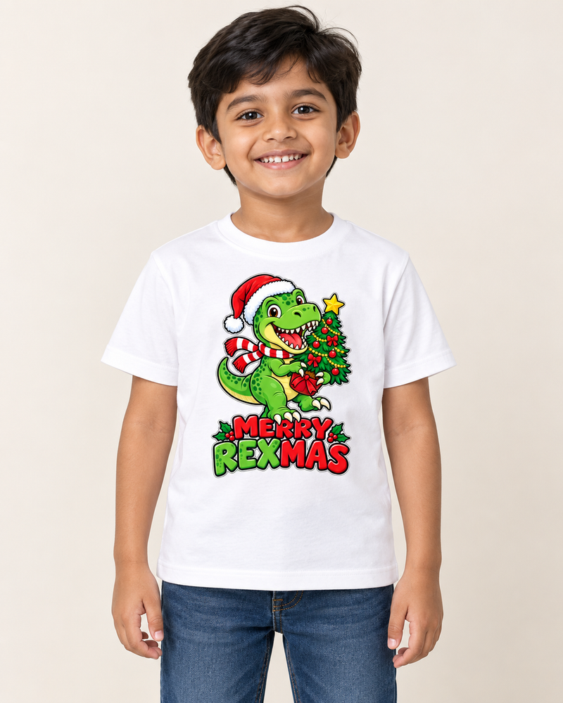 Festive Dinosaur kids T-shirt in White, model preview