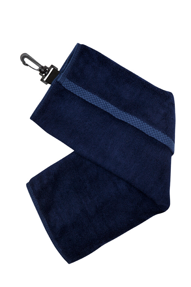 Bamboo Golf Towel with plastic hook - Navy Blue front
