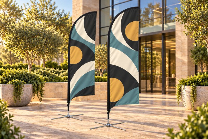Twill Press bow flag design illustration with standard chrome cross bases