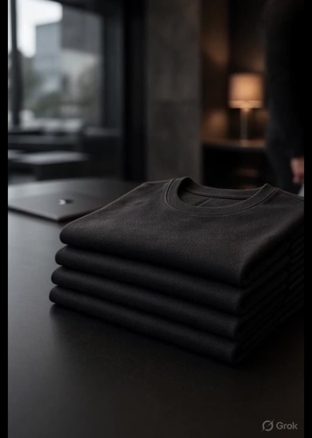 Neatly folded black garments prepared for branding