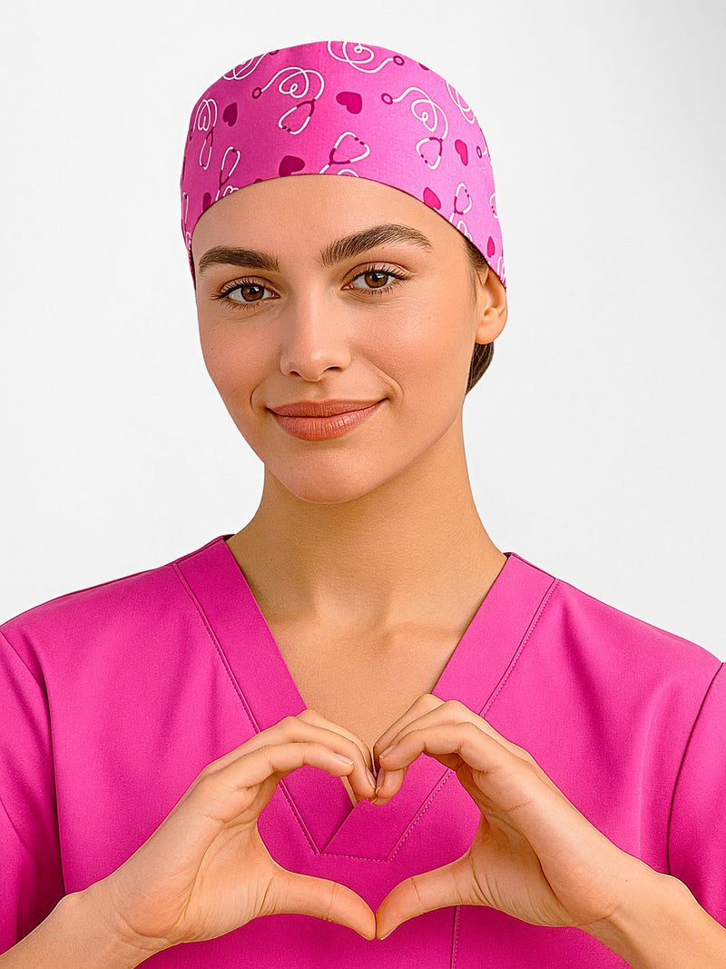 Inaura Pink Unisex Printed Scrub Cap — model view