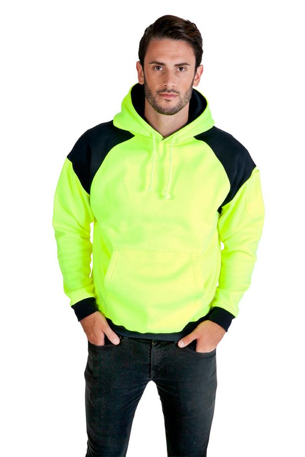 Men Shoulder Contrast Panel Hoodie - WORKWEAR in Orange/Navy