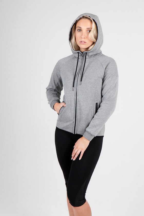 Womens/junior 320gsm Soft cotton/bonded polar fleece Hoodie in Black