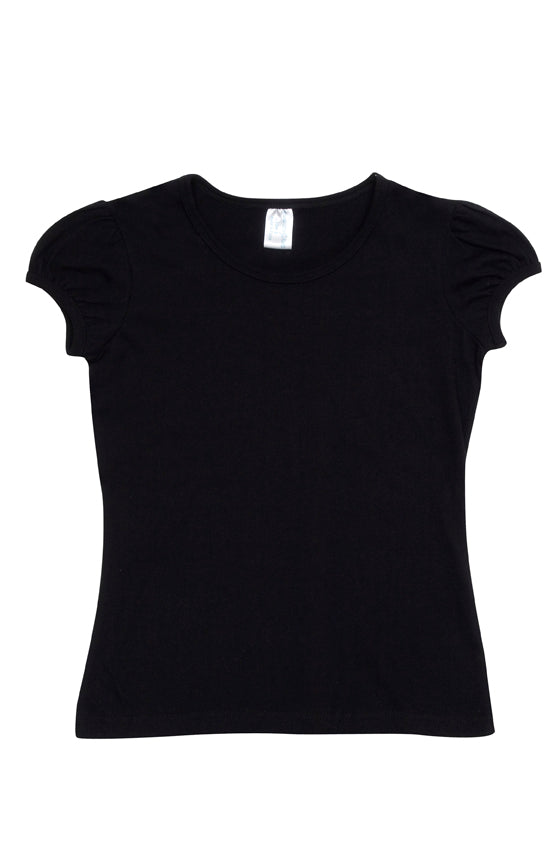 Girls Short Puff Sleeve T-shirt in Black