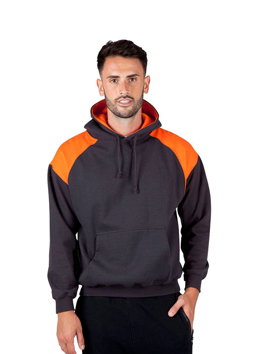Mens Shoulder Contrast Panel Hoodie in Black/Azure