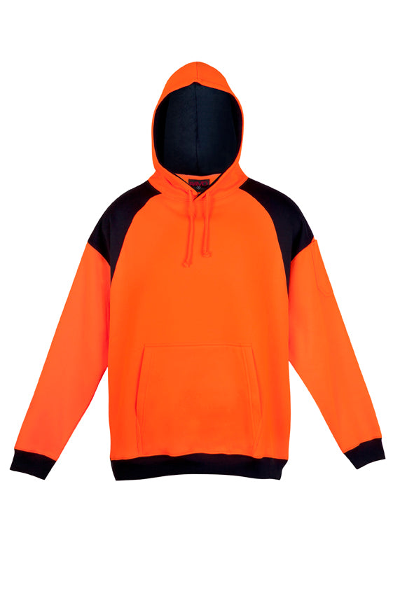 Men Shoulder Contrast Panel Hoodie - WORKWEAR in Orange/Navy