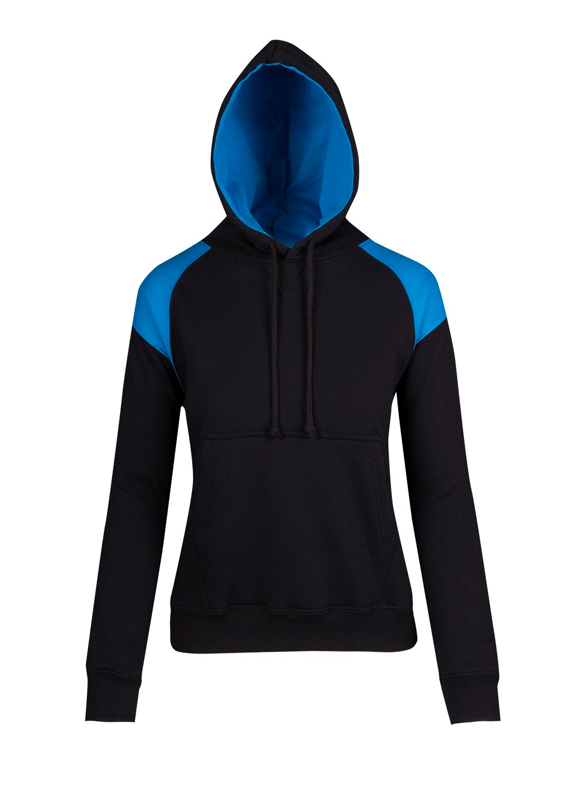 Womens/Juniors  Shoulder Contrast Panel Hoodie in Black/Azure