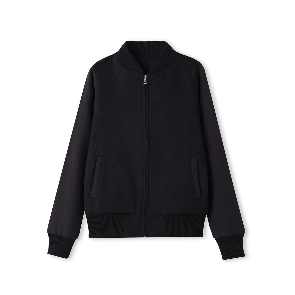 500gsm Women's/Junior Wool Blend Soft Shell Varsity Jacket in Black/Black