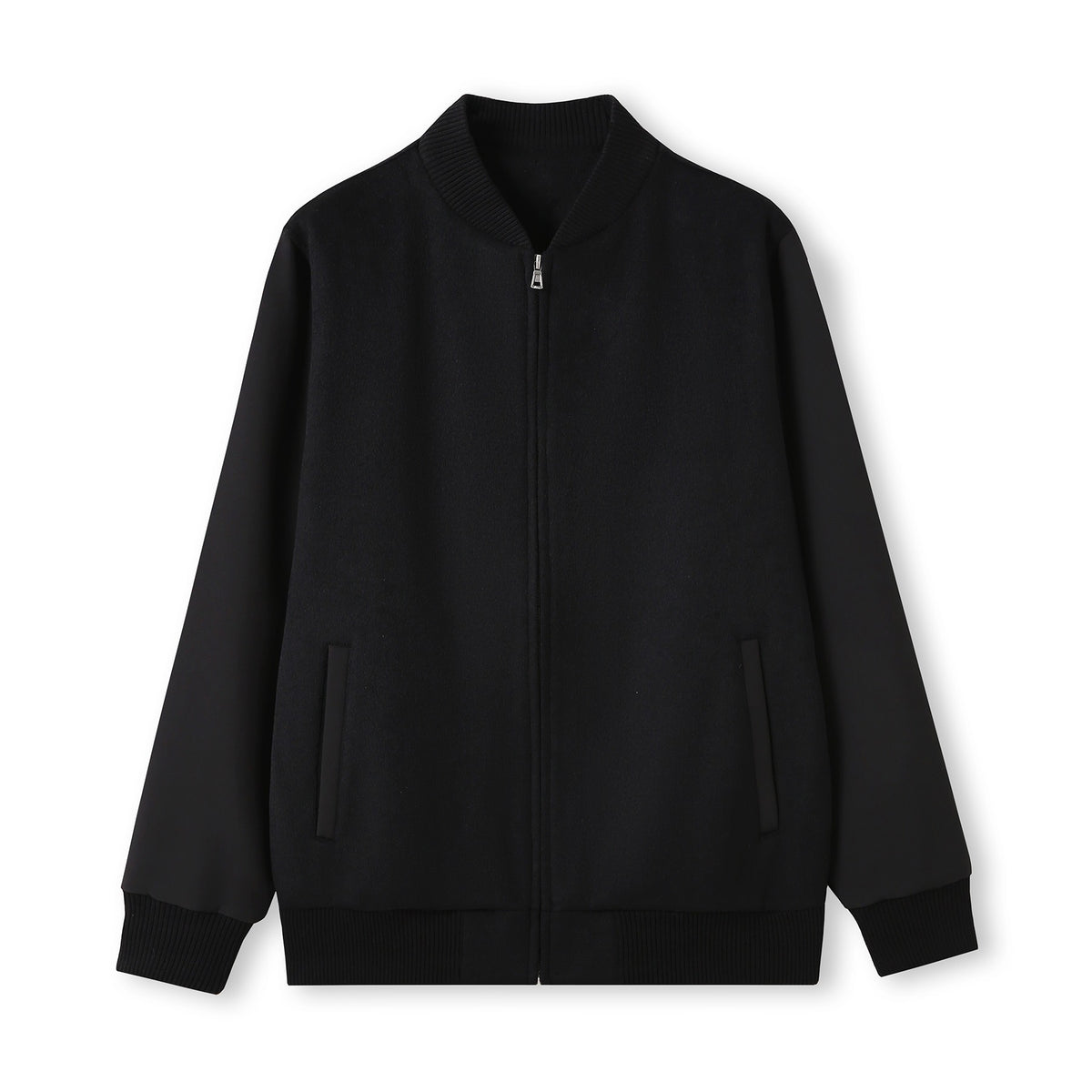 500gsm Men's/Unisex Wool Blend Soft Shell Varsity Jacket in Black/Black