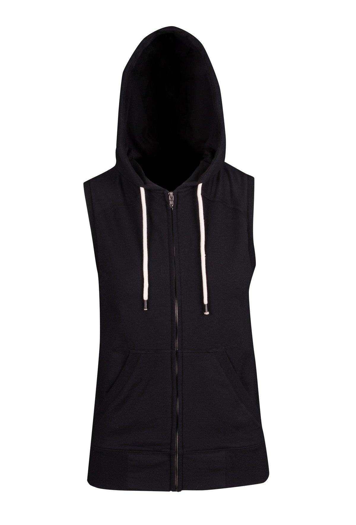 Womens/Junior Heather SLEEVELESS ZIP Hoodies - Greatness Range in Black