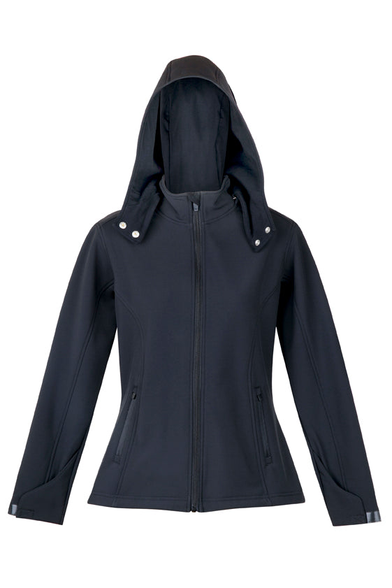 Womens Soft Shell HOODED Jacket - TEMPEST Range in Black
