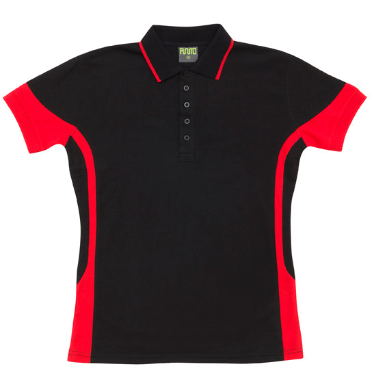 Women's  Contrast Polycotton Polo in Black/Red