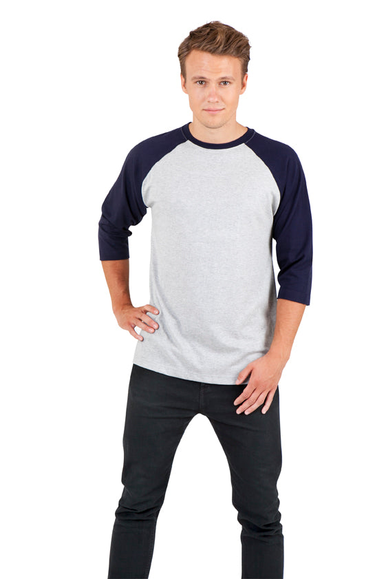 Men's / Unisex 3/4 Sleeve Raglan T-shirt in Dark Marl/Black