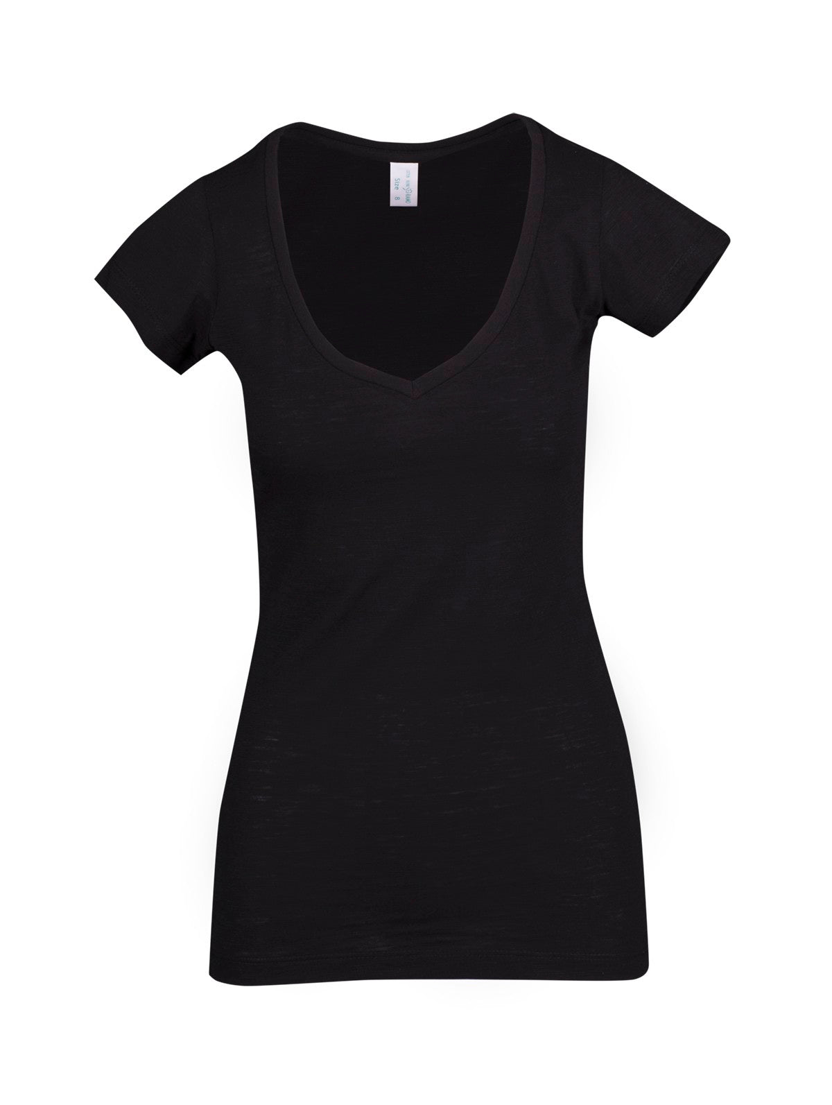 Women's Raw Cotton Wave V Neck Tshirt in Black