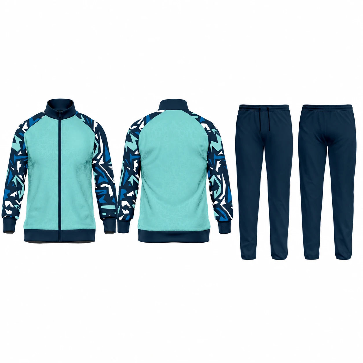 Glacier Geo Tracksuit custom cricket design, front and back view