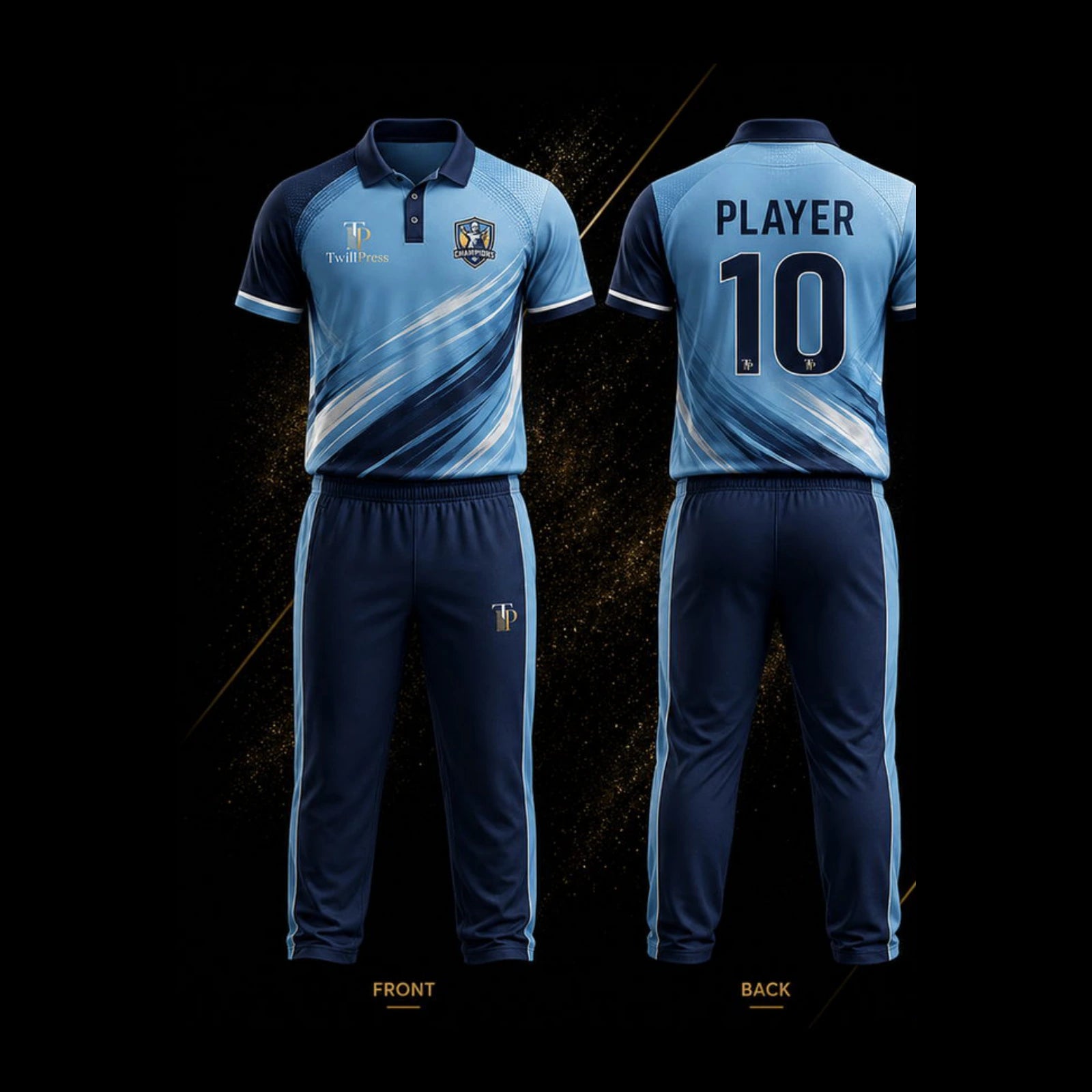 Sky Motion custom cricket design, front and back view