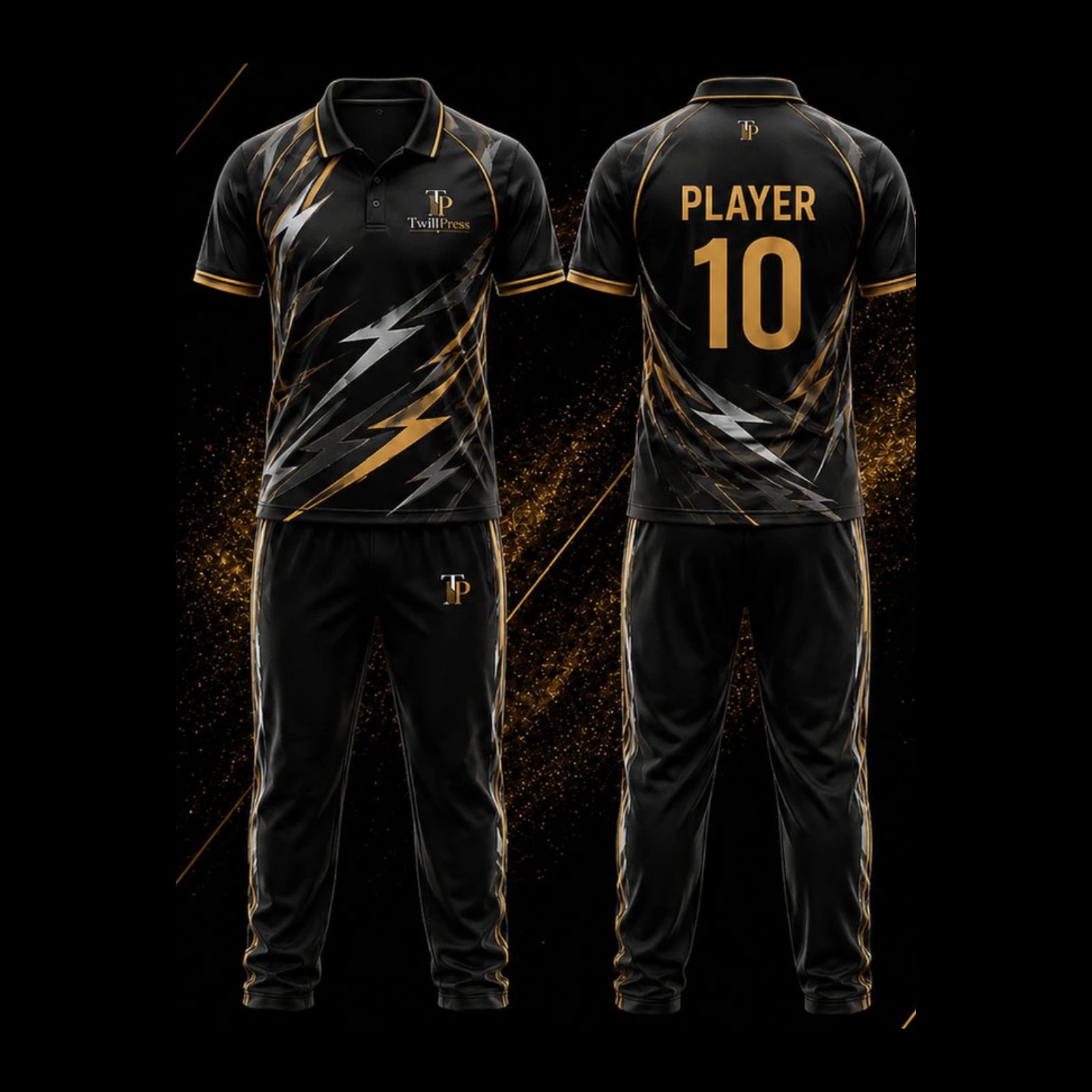 Midnight Bolt custom cricket design, front and back view